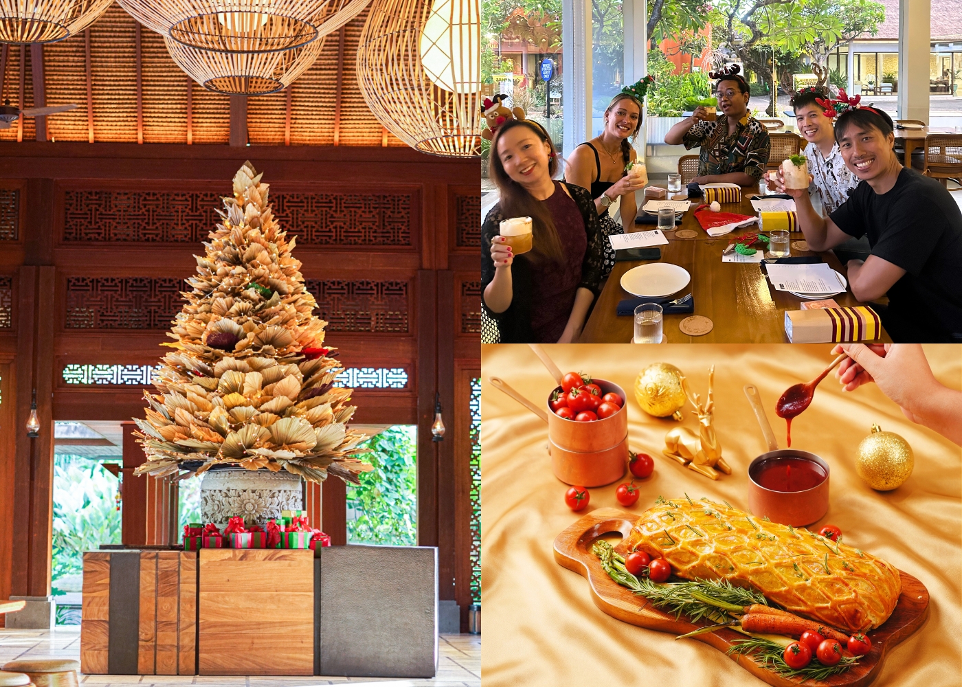 Christmas tree at Andaz Bali, brunch food at Sofitel Bali Nusa Dua Beach Resort's Cucina restaurant for Christmas in Bali 2026