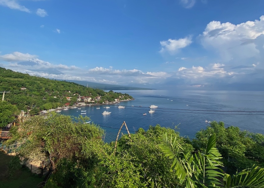 Aerial view of Amed fishing village, Bali, indonesia