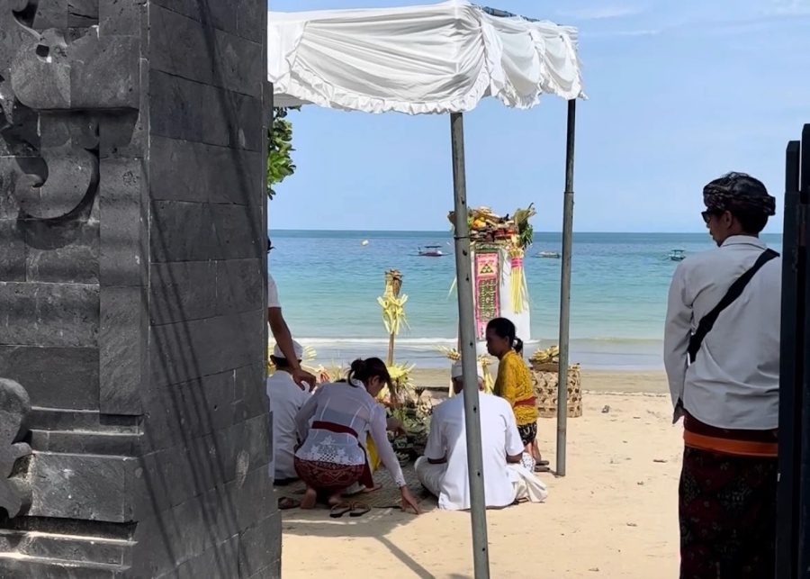 Balinese Ceremony on Jimbaran Beach in Bali Indonesia