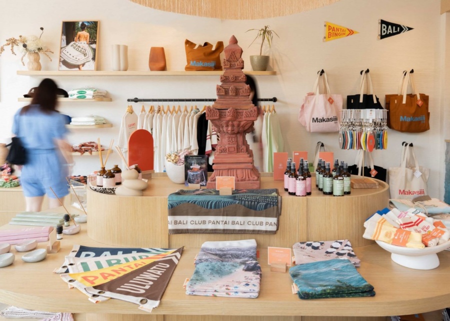 Displays inside Club Pantai store in Bali, Indonesia - souvenirs for Christmas gifts