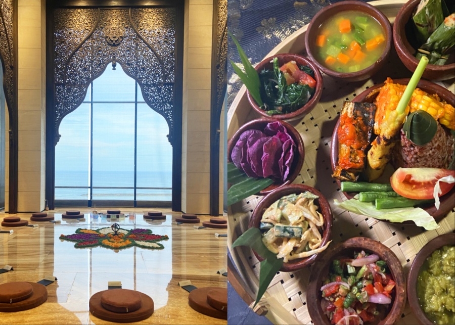 Opening meditation and healthy dinner on day one of Mauna Retreat for wellness at The Apurva Kempinski Bali, a luxury beach resort in Nusa Dua