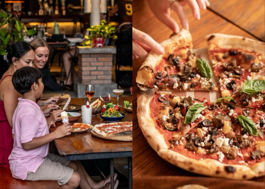 Family dinner and pizza night at Shotgun Social restaurant in Sanur, Bali, Indonesia
