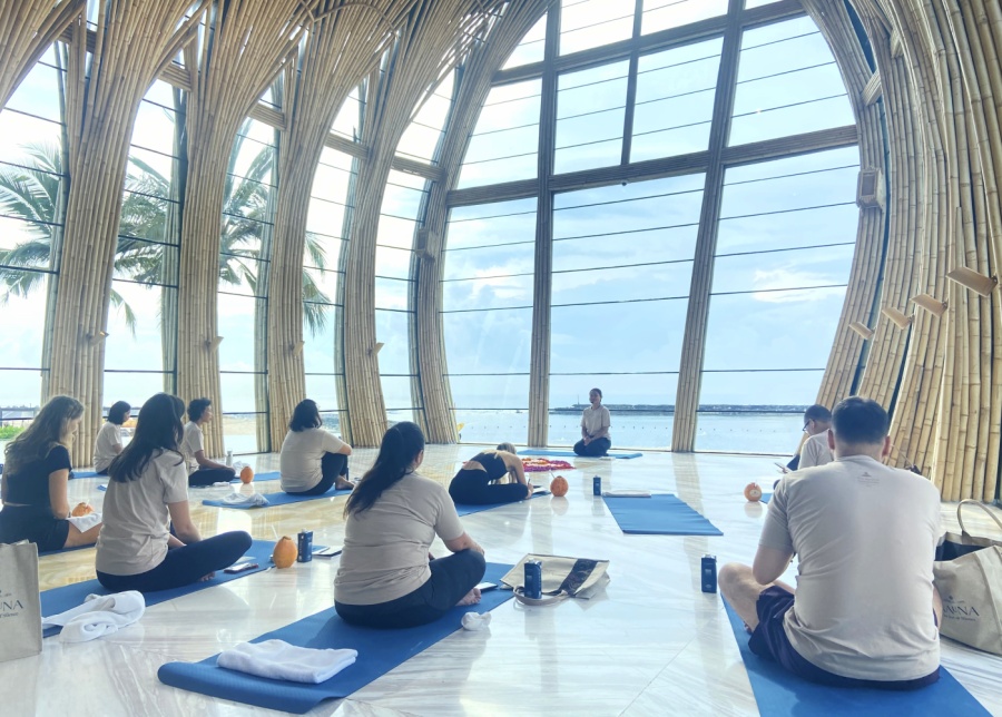 Morning yoga at Apurva Chapel - first activity on Day 2 of Mauna, a wellness retreat at The Apurva Kempinski Bali, Nusa Dua resort