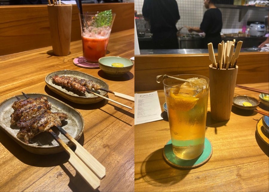 chicken yakitori and japanese inspired cocktail at Kaiju - a new Asian restaurant in Canggu, Bali, Indonesia - opening in 2025
