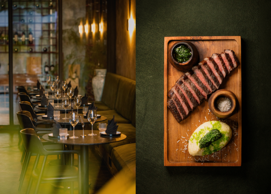 Steak and interiors at ESKQ Steakhouse & Wine Bar in Canggu, Bali, Indonesia