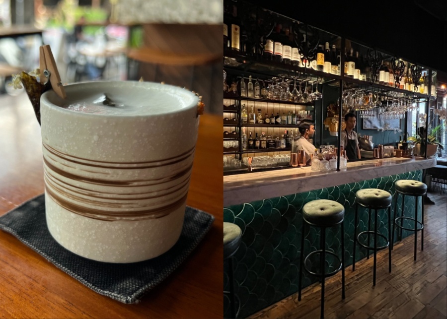 Japanese inspired cocktail and pork cutlet served at Honey & Smoke - a restaurant and bar in Ubud, Bali - by chef Will Meyrick