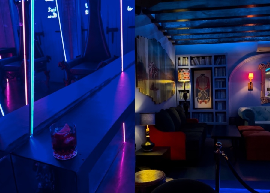 The electric blue decor at  The Blue Door bar and nightclub in Ubud, Bali, Indonesia