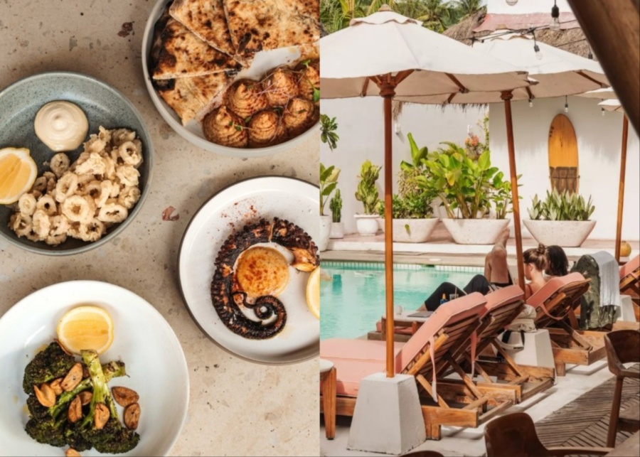 Mediterranean lunch and poolside daybeds at Bara in Kuta Lombok - best for lunch with pool access