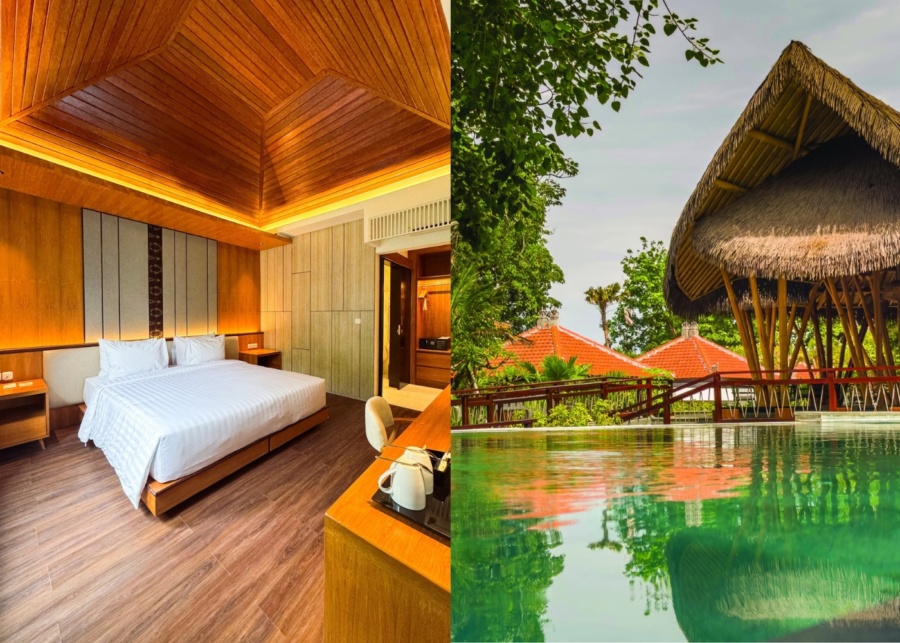 Room and pool with bar at El Hotel and Resort in Sanur, Bali, Indonesia