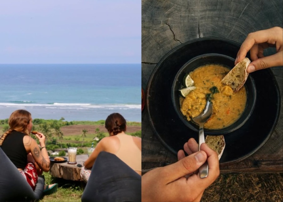 Outdoor seating with ocean views at Folk Cafe in Kuta Lombok - best for lunch