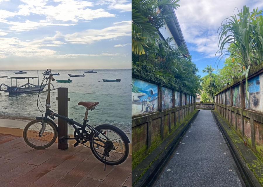 Biking on Sanur beach promenade and little streets in the area - Bali area guide