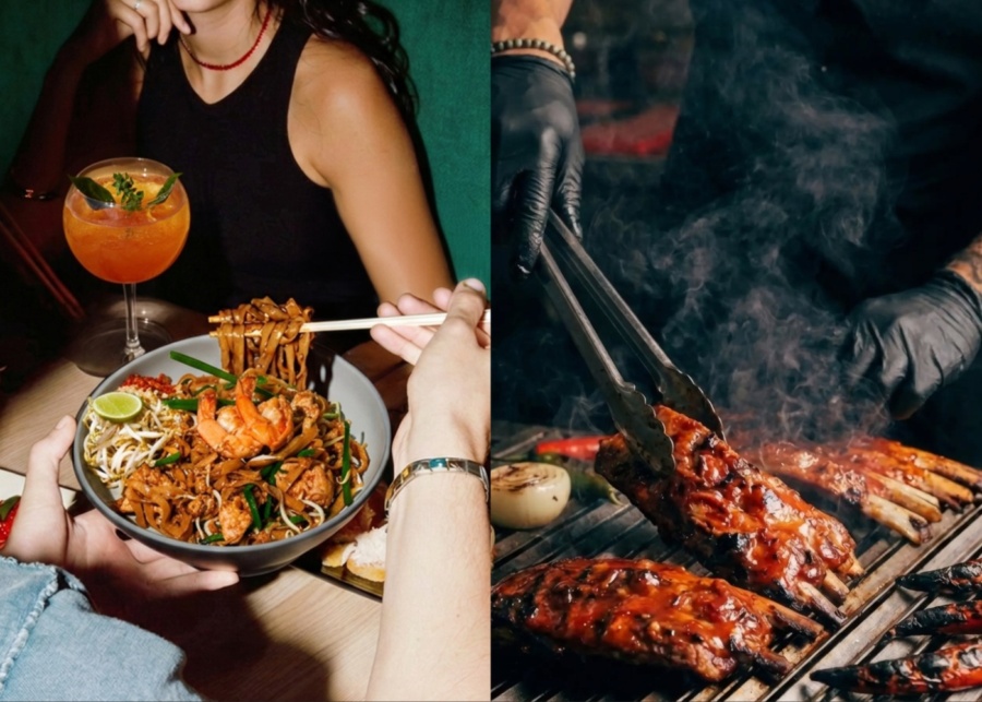 Pad Thai and grilled ribs at Lemongrass Thai Restaurant in Kuta, Legian, Bali, Indonesia