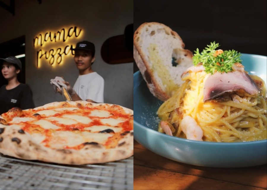 Pasta at Mama Pizza Italian restaurant for dinner in Kuta Lombok, East Indonesia