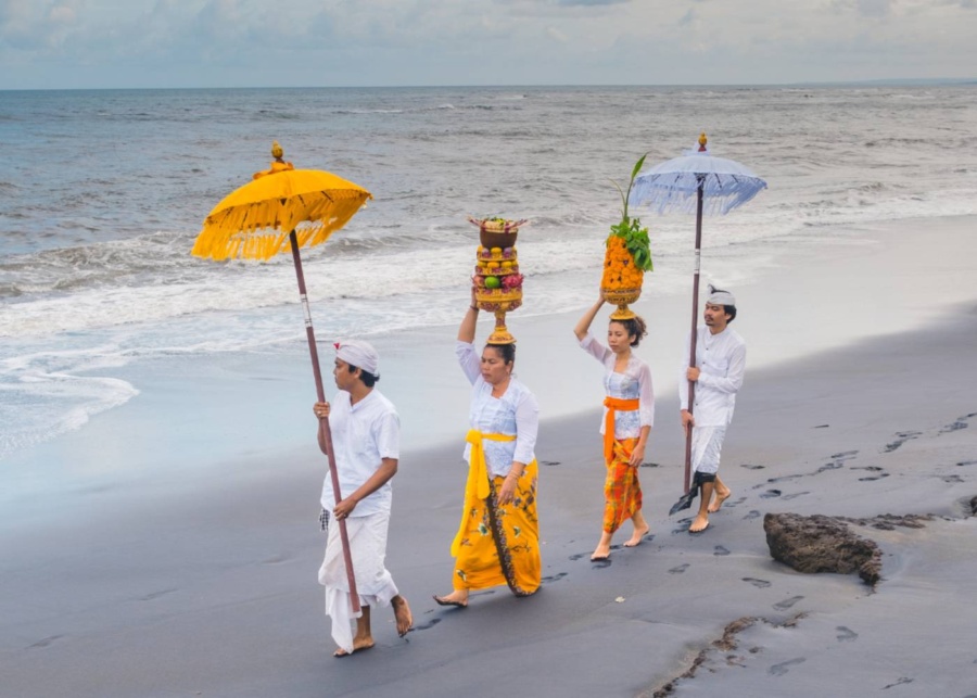 Melasti on the beach in Bali before Nyepi, Bali's Silent Day