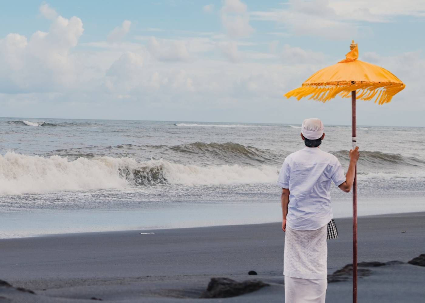Melasti ceremony on the beach in Bali in preparation of Nyepi - Bali's Silent Day and New Year