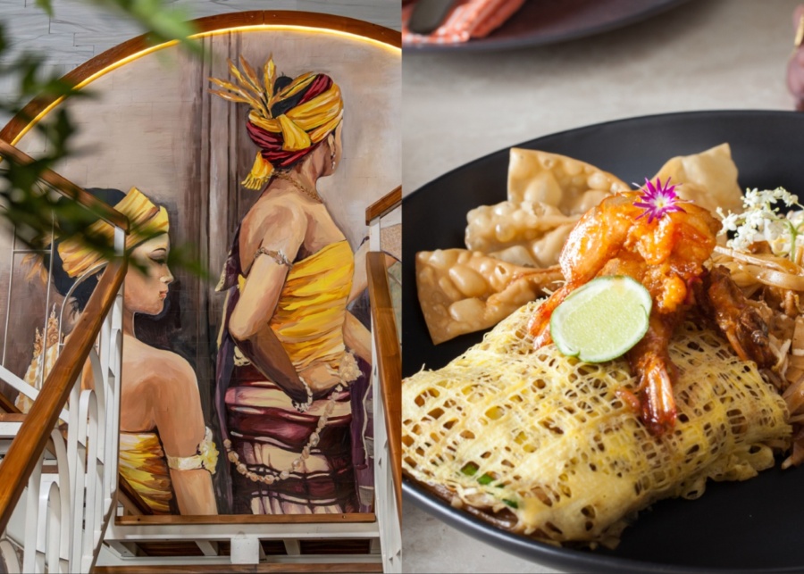 Mural and food at Paed Thai restaurant in Canggu, Bali, Indonesia