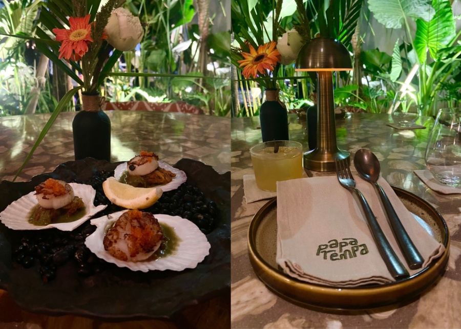 Spicy scallops for dinner at Paparempa hotel restaurant inside Noema Resort Pererenan in Canggu, Bali, Indonesia