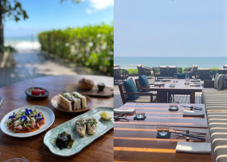 Lunch with beachfront and ocean views at Seasalt restaurant inside Alila Seminyak hotel in Bali, Indonesia