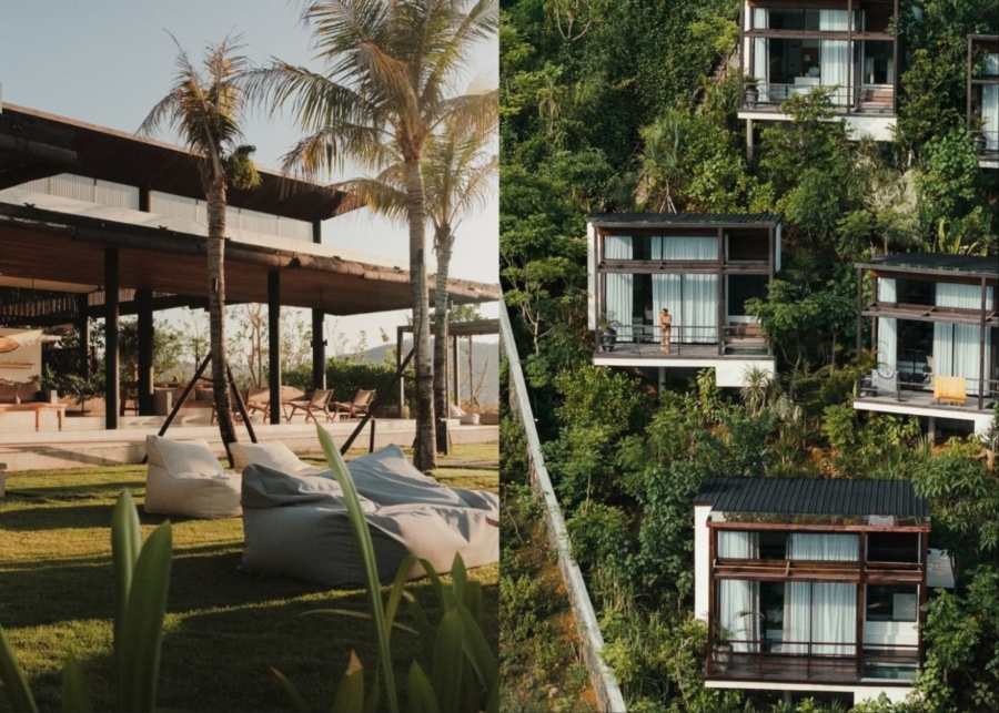 Hillside villas and lawn at Somewhere resort in Kuta Lombok, Indonesia east