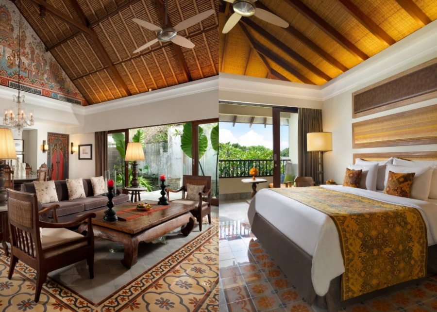 The living room and bedroom with balcony at Sudamala Suites & Villas in Sanur, Bali, Indonesia