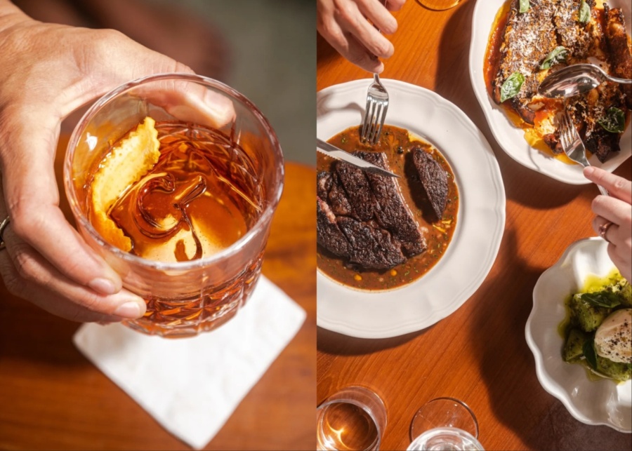 Negroni and spread of dishes at Ghost Kitchen and Record Bar - the best dinner restaurant in Berawa, Canggu, Bali
