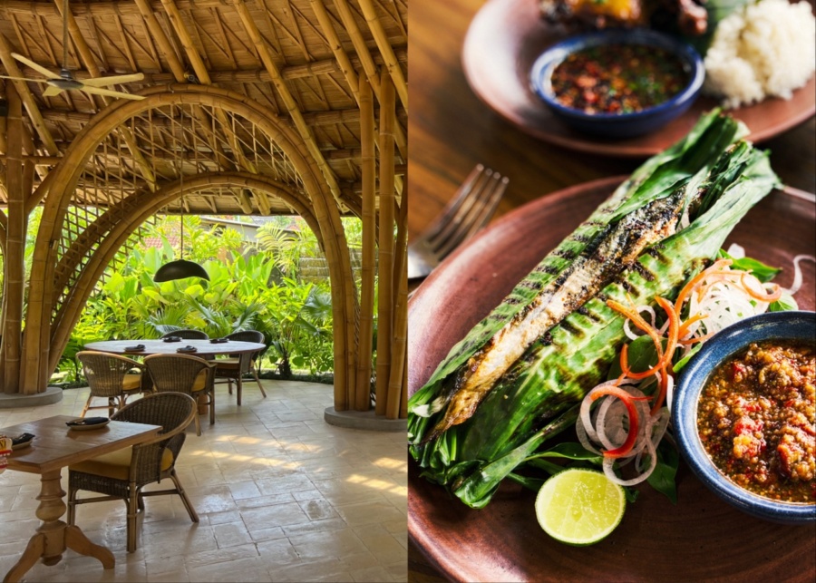The bamboo interiors and nasi bakar at Juna - a new Asian Indonesian restaurant in Ubud, Bali, Indonesia