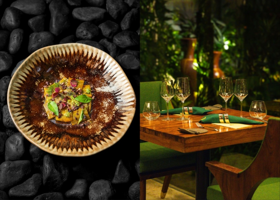 Food and garden dining area at Mozaic Bali - a fine dining restaurant in Ubud Bali Indonesia