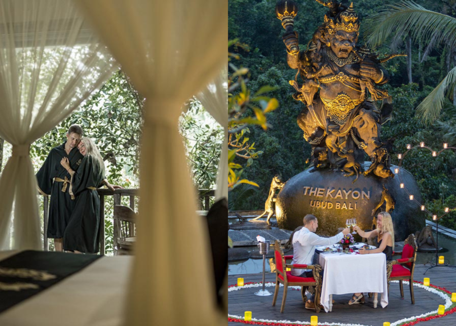 Candlelit dinner as one of the honeymoon packages at The Kayon Resort Ubud, Bali Best Romantic Hotels