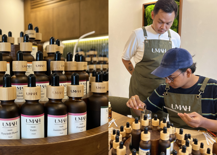 Exploring over 80 fragrance oils before blending my own signature scent, guided by Umah Living founder Dino Lim at the Kerobokan flagship store.