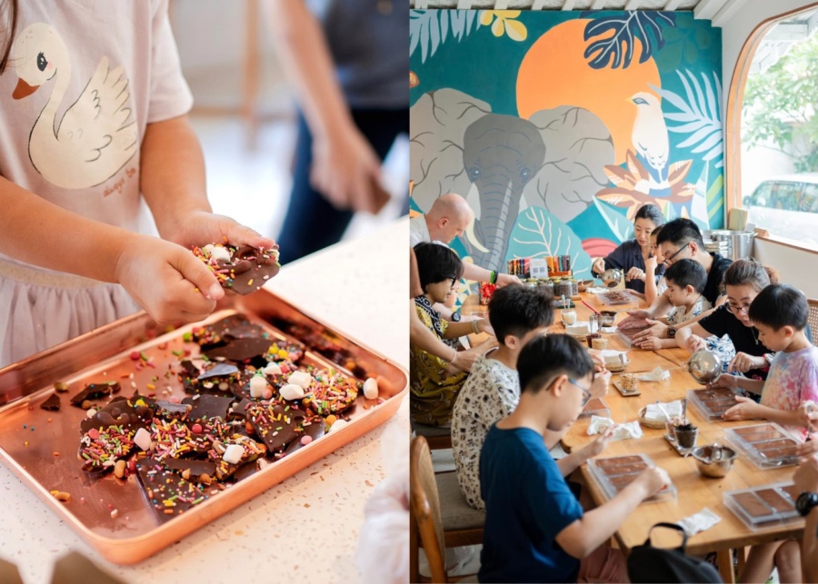 Families making chocolates at Krakakoa in Kerobokan near Seminyak, Bali, Indonesia