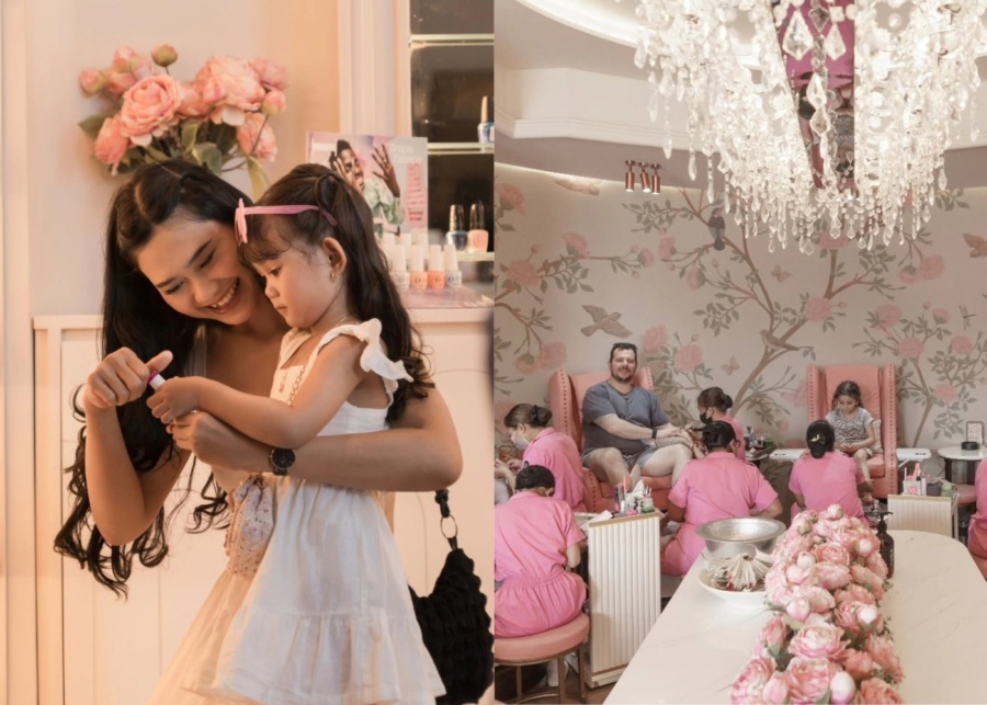 Parents and children manicure and pedicure at Think Pink Salon Bali