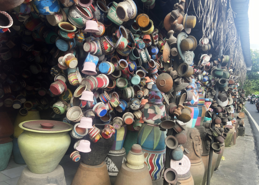 clay vases on display at serayu pottery workshop in Ubud, Bali, Indonesia