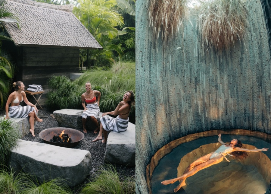 Group firepit and subterranean ice bath at The Asa Maia - a wellness resort in Uluwatu, Bali, Indonesia