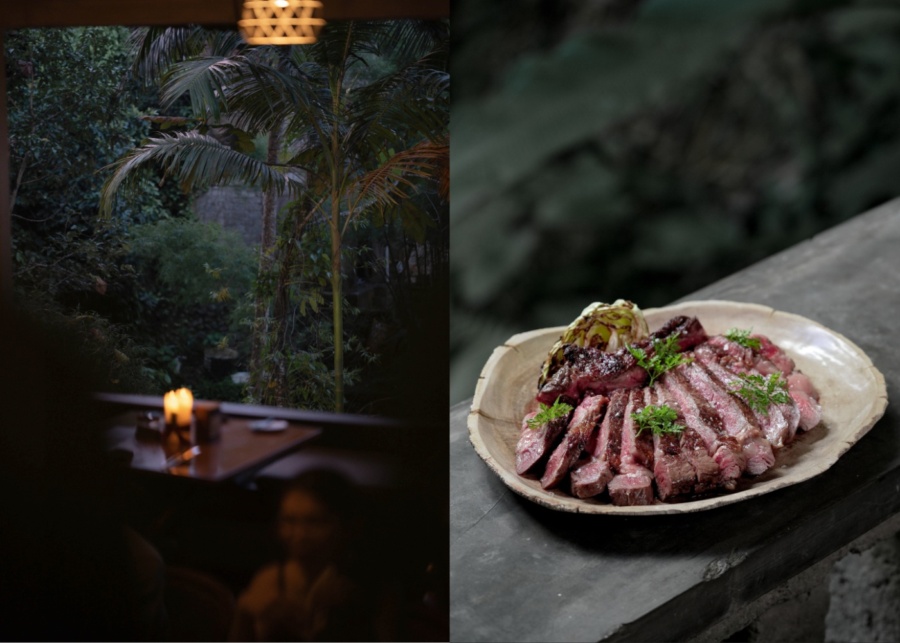 Steak and views at Arcadia - a romantic jungle restaurant in Ubud, Bali, Indonesia