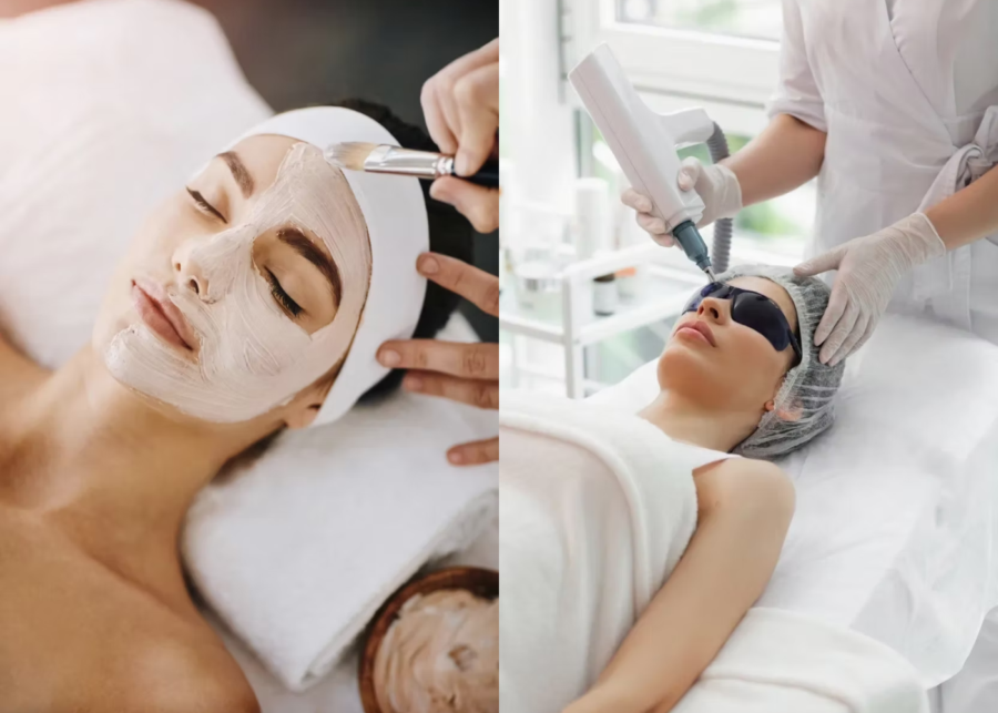 A client receiving a facial mask treatment and a laser skin procedure at SŌMA Aesthetics & Longevity Club, a modern medical aesthetics clinic in Uluwatu, Bali.