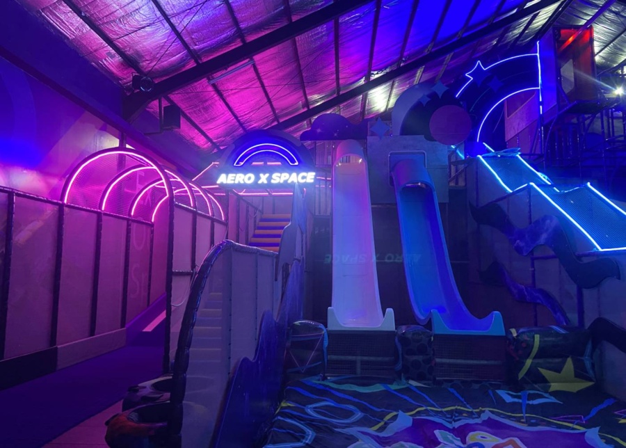 Indoor slides and trampoline at Aeroxspace in Sanur, Bali, Indonesia