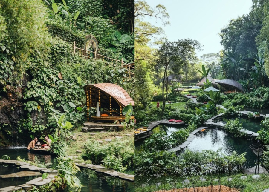 natural pools at Bambu Indah in Ubud, Bali, Indonesia