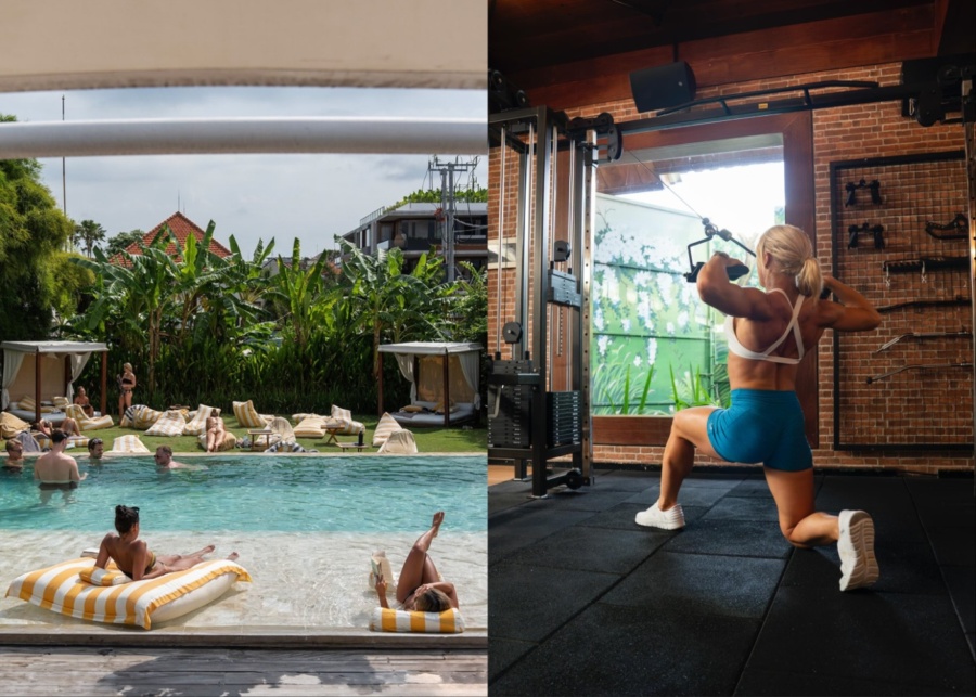 Swimming pool and commercial gym at Body Factory in Canggu, Bali, Indonesia