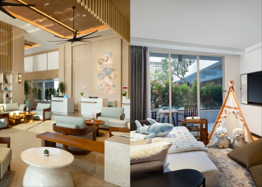 Spacious lobby and kids bedroom at Hilton Garden Inn Bali Nusa Dua hotel in Indonesia