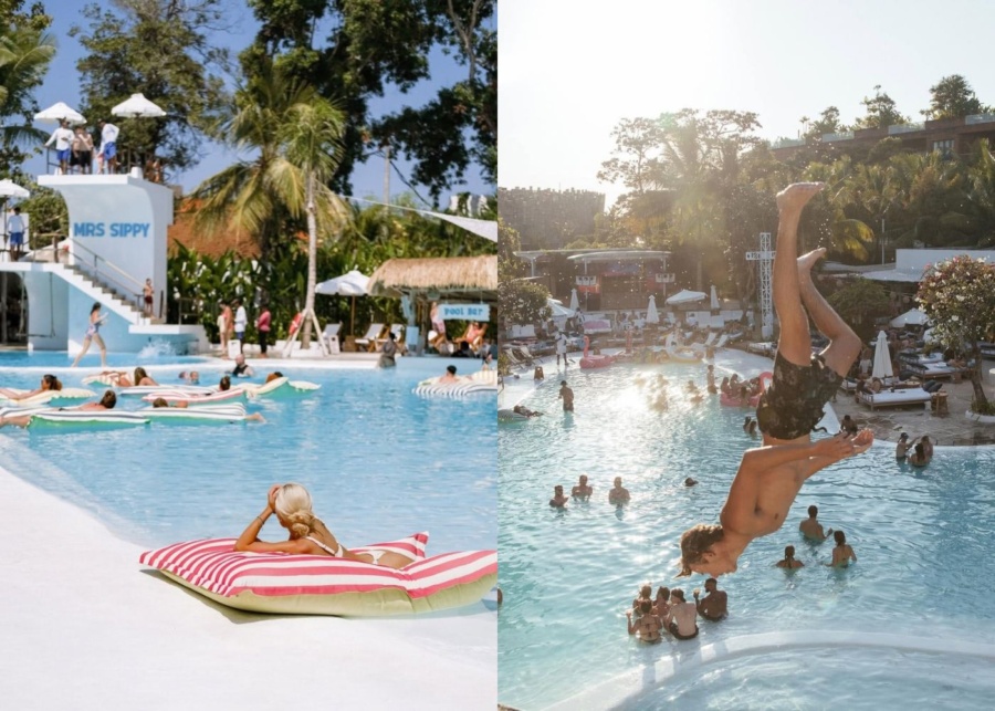 Pool and diving platform at Mrs Sippy day club in Seminyak, Bali, Indonesia