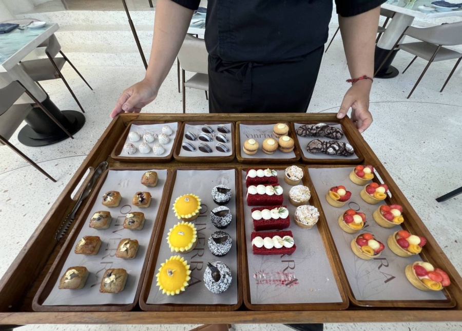 Mini desserts served tableside for Sunday brunch at Oliverra restaurant in Uluwatu, Bali, inside Umana Resort
