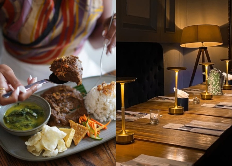 Beef rendang and dinner setting at Waroeng Bernadette Indonesian restaurants in Seminyak and Ubud, Bali