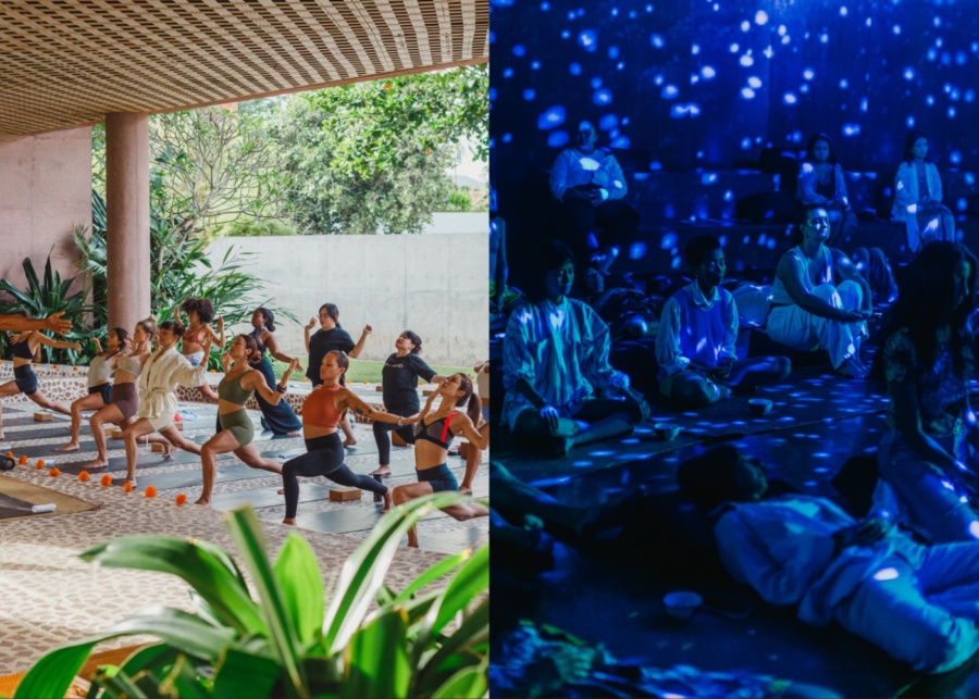 Morning gentle yoga and evening meditation - Merasa Origins wellness retreats at desa Potato Head in Seminyak, Bali, Indonesia