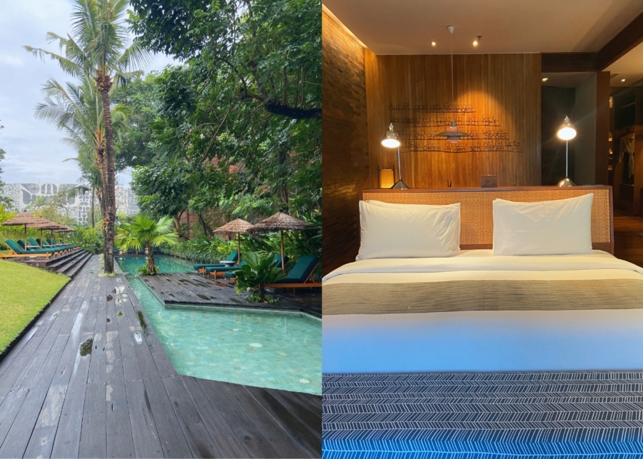 Suite and swimming pool at AM House Desa Potato Head in Seminyak, Bali, Indonesia