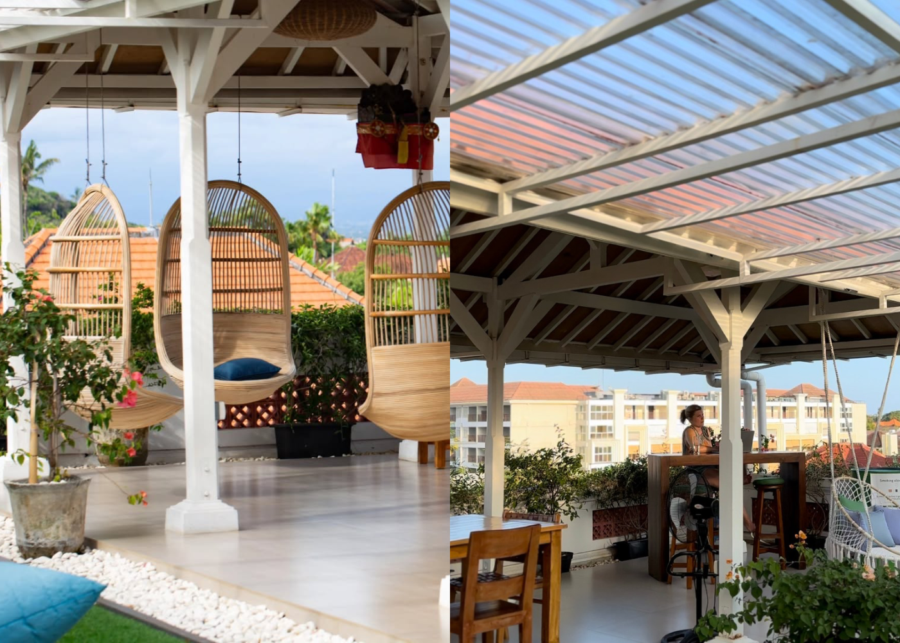 The rooftop coworking terrace at Livit Hub in Sanur, Bali.