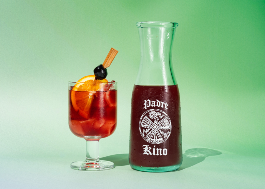 The Padre Kino, red wine lifted with pandan and blood orange soda and served by the carafe at Mexicola Uluwatu