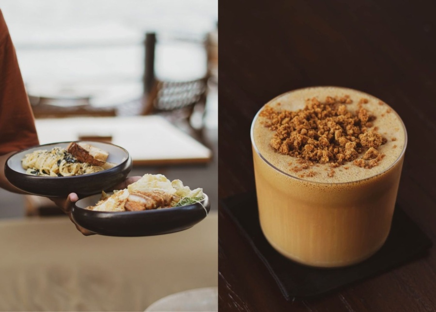 Breakfast, brunch and coffee with ocean views at Huma Beach by Goldmine cafe in Sanur, Bali, Indonesia