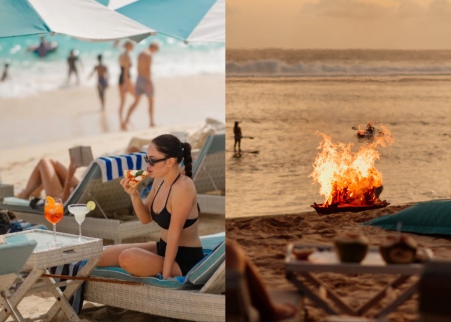 Lunch menu and bonfire sunset at Karma Kandara Beach Club in Ungasan, Uluwatu, Bali