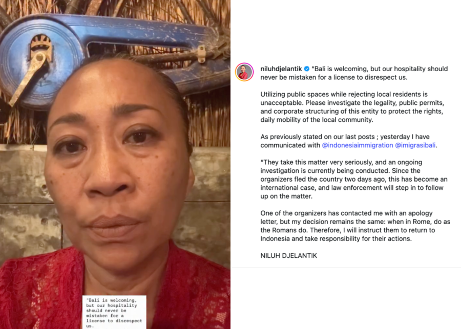 a screenshot from Niluh Djelantik's Instagram regarding Entourage Club Bali.