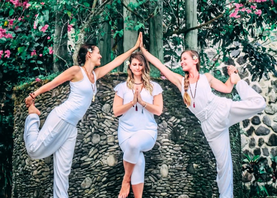 Dancer's pose at Blooming Lotus yoga school in Ubud, Bali, Indonesia
